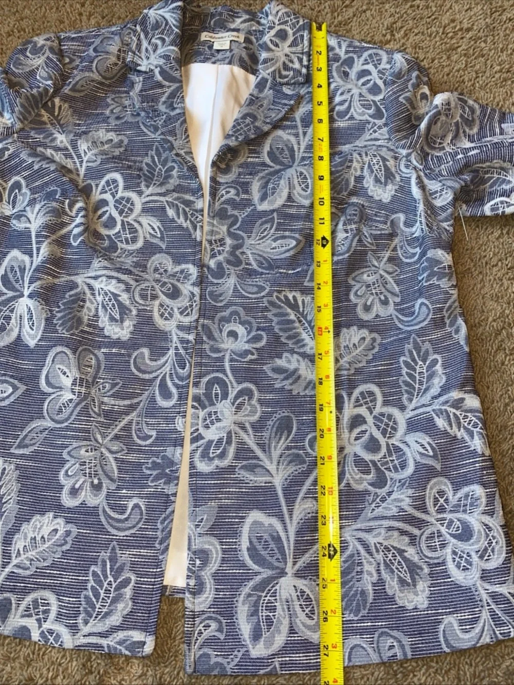 Coldwater Creek Tapestry Jacquard Blazer Jacket Size 16 Blue Floral Artsy Boho
